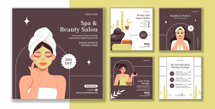 Beauty and Wellness Spa Social Media Post Template with Flat Cartoon Hand Drawn Design vector
