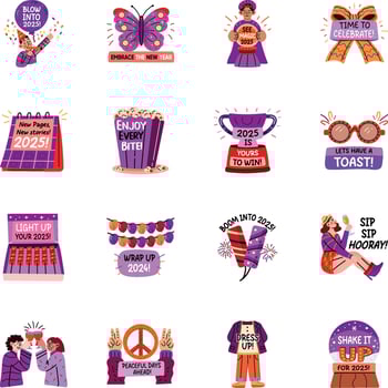 Set of Flat Sticker New Year Preparations Stickers vector