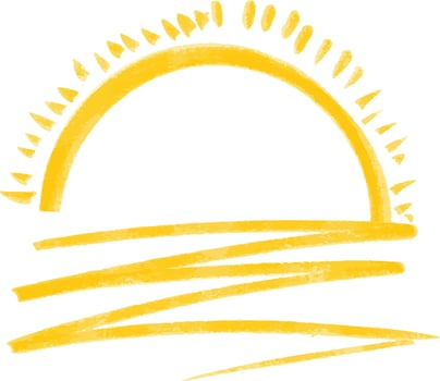 Drawn sunrise icon. Sunset hand drawn illustration. Yellow sunlight logo vector