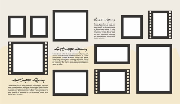 Pictures or photos frame collage, page grid layout abstract photo frames and digital photo wall template vector