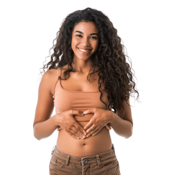 a woman with a belly showing off her stomach png