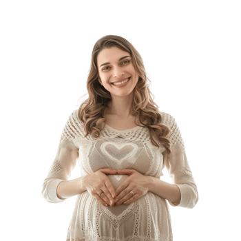 a pregnant woman is smiling and holding her stomach png