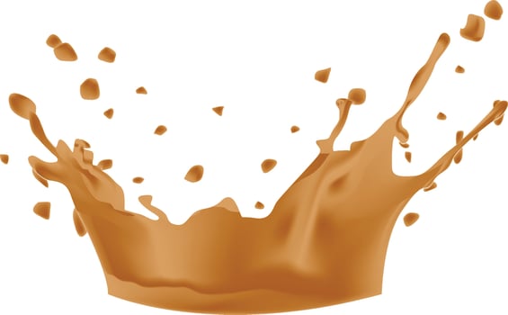 Splash of brown liquid chocolate with drops . vector