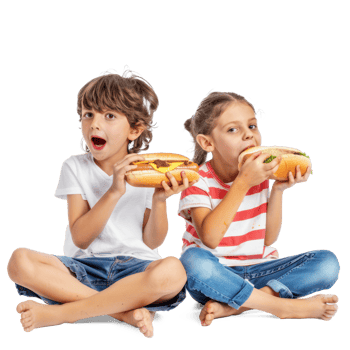 two children eating hot dogs on a transparency background png
