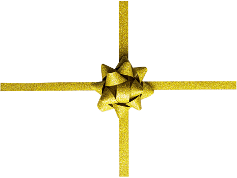 Top view decorative gold bow with horizontal and vertical gold ribbon png