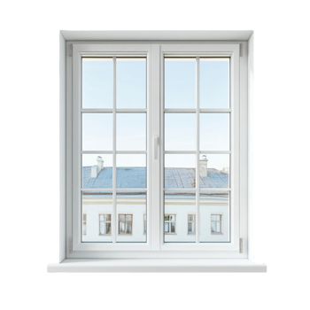an open window with a view of a city png