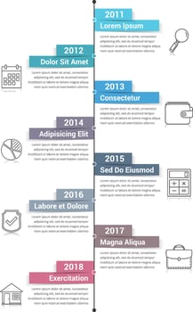 Vertical timeline infographics template, workflow or process diagram vector