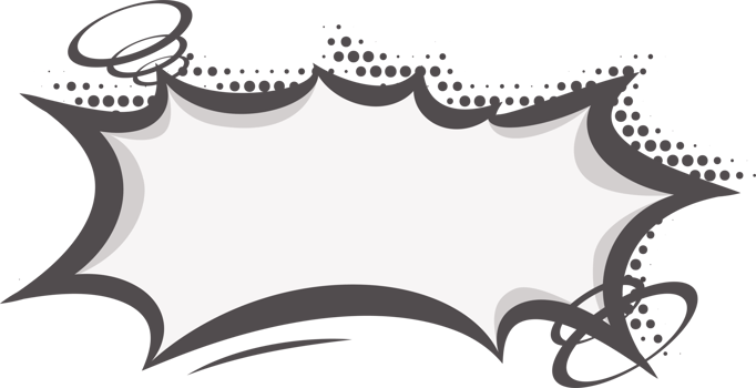 Manga speech bubble. Comic text frame with pop art halftone dotted effect. Balloon chat shape for dialog. Cloud for shock shout and scream action message. Irregular cartoon decoration. png