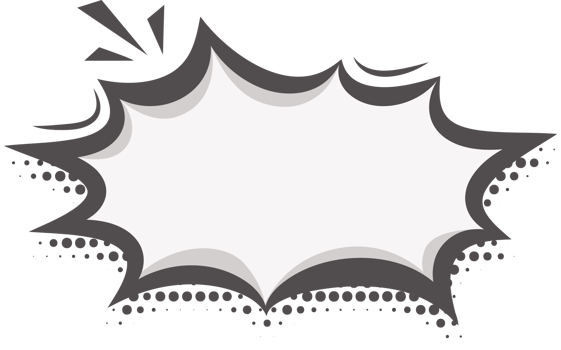 Manga speech bubble. Comic text frame with halftone pop art dotted effect. Balloon chat shape for dialog. Cloud for shock shout and scream action messages. Irregular decoration png