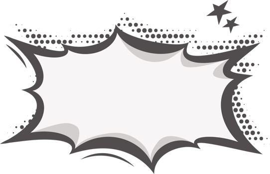 Manga speech bubble. Comic text frame. Pop art halftone dotted effect. Balloon chat shape for dialog. Cloud for shock shout and scream action messages. Irregular cartoon decoration png