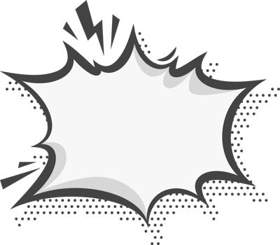 Manga speech bubble. Comic text frame with pop art halftone dotted effect. Balloon chat shape for dialog. Cloud for shock shout and scream action messages. Irregular cartoon decoration png