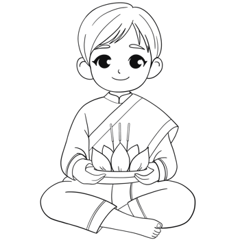 Cute boy in traditional costume for Loy Krathong festival out line for coloring png
