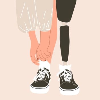 Female legs, including a prosthetic leg, are styled with sneakers and lace socks in a retro fashion vector
