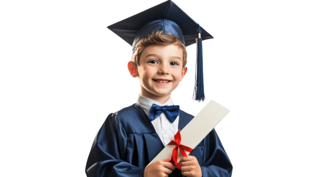A Child Celebrating Graduation in Cap and Gown, Symbolizing Achievement and Future Success. png