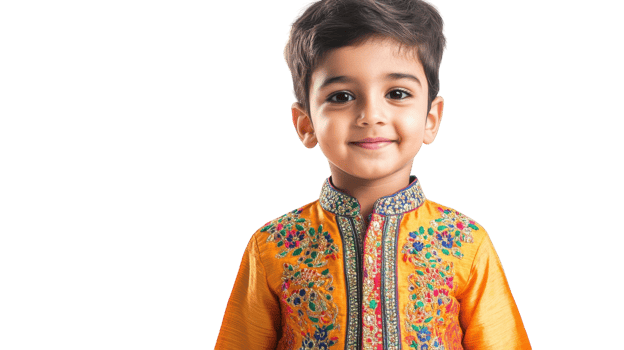 A Joyful Child Dressed in Traditional Indian Kurta Perfectly Capturing the Essence of Cultural Heritage and Festivities. png