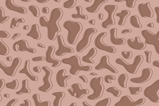 Seamless pattern of organic liquid stains in color 2025 mocha mousse. Abstract stains on beige background. In flat and linear style. . vector