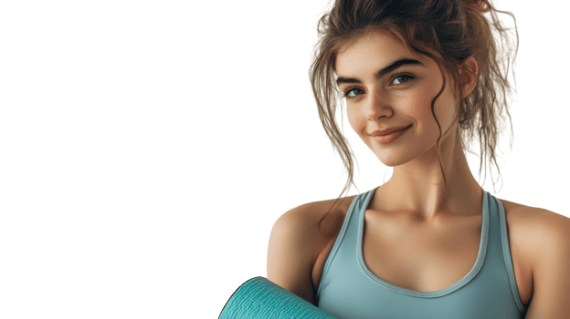 Empowering Image of a Girl Dressed as a Yoga Instructor Ready to Lead a Class Demonstrating Wellness and Fitness. png