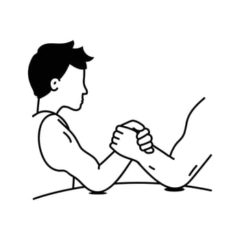 Two friends arm wrestling, showing strong bond and fun competition vector