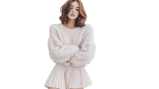 A Cozy and Stylish Image of a Girl in a Fluffy Pastel Sweater Ideal for Fashion and Lifestyle Blogs, Advertisements, and Social Media Content. png