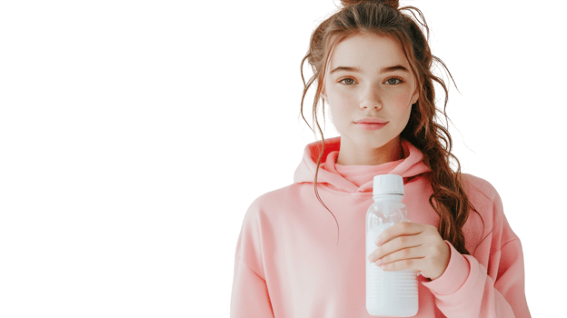 Energetic Girl in Sporty Tracksuit Enjoying Hydration with Water Bottle, Perfect for Fitness and Active Lifestyle Promotions. png