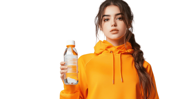 A Dynamic Lifestyle Image Featuring a Girl in a Sporty Tracksuit Holding a Water Bottle Perfect for Fitness and Health Themes. png