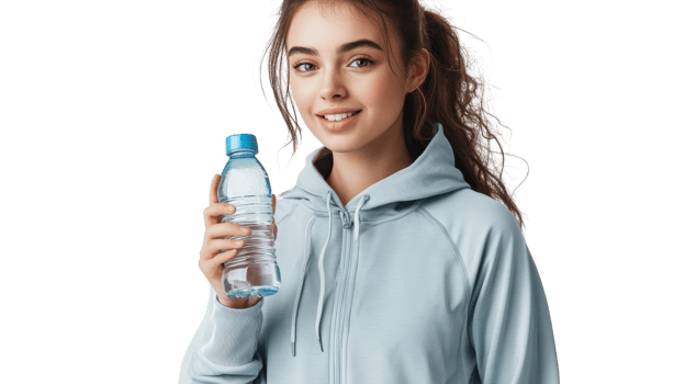 A Young Female Athlete in a Sporty Tracksuit Holding a Water Bottle, Perfect for Fitness and Health-Related Illustrations. png