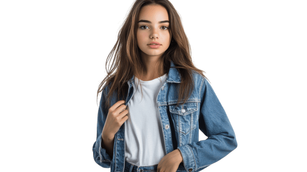 Casual Denim Jacket Styled by Young Woman for Everyday Fashion Inspiration and Trendy Outfit Ideas. png