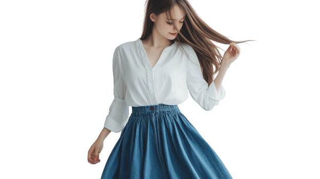Fashionable Girl in Classic Denim Skirt Perfect for Trendy Outfit Inspirations and Summer Styling Ideas for Women. png