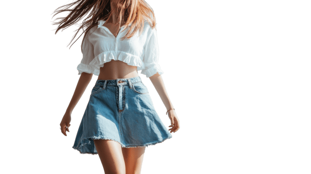 A Stylish Girl in a Classic Denim Skirt and White Top Perfect for Casual Outings and Fashion Illustrations. png