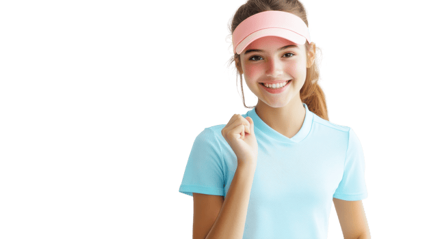 A young woman showcasing a stylish and sporty tennis outfit perfect for summer tournaments and recreational play, embodying both comfort and fashion while engaging in outdoor sports.. png