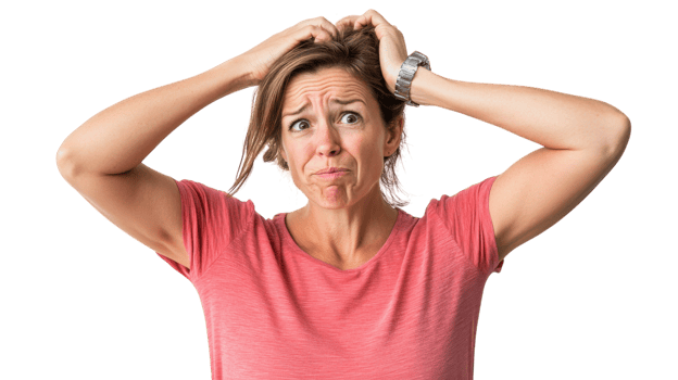 A Middle Aged Woman Displaying Confusion and Uncertainty, Ideal for Illustrating Emotional Moods and Life Challenges in Creative Projects. png