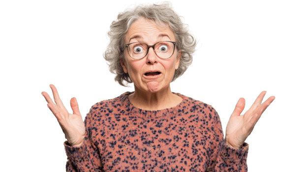 A Senior Woman Looking Surprised with Raised Eyebrows Perfect for Capturing Emotions and Expressions in Various Projects. png