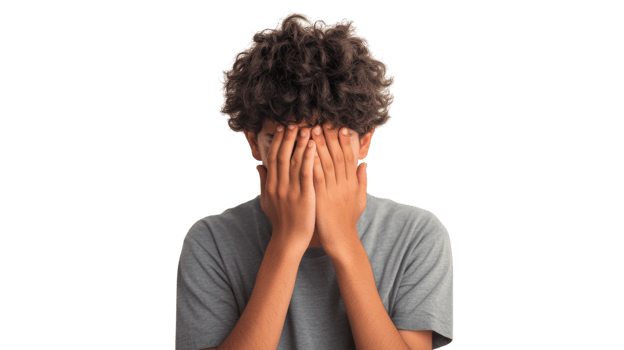 Teenage Boy Displaying Embarrassment with Unique Hairstyle, Perfect for Illustrating Youthful Emotions and Teenage Experiences in Various Projects. png