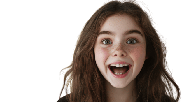 A Teenage Girl Looking Excited with Wide Eyes Perfect for Capturing Joyful Moments, Youthful Energy and Celebratory Themes. png