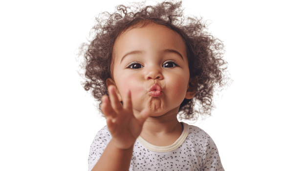 Adorable Toddler Blowing a Kiss on a White Background - Perfect for Capturing Childhood Innocence and Affection in Family Images or Greeting Cards. png