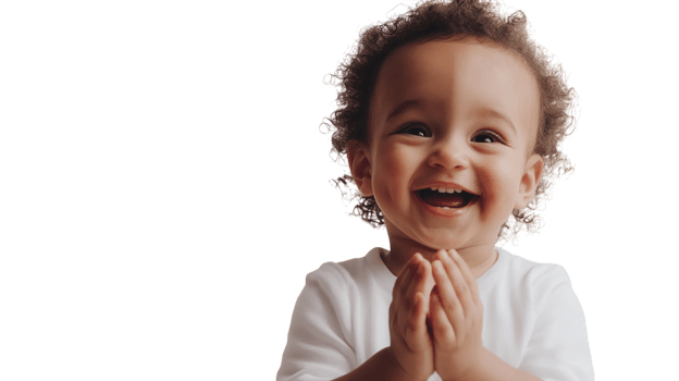 A Joyful Toddler Clapping with Excitement on a White Background Perfect for Celebratory Themes and Parenting Content. png