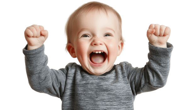 Joyful Toddler Clenching Fists in Excitement as They Celebrate a Special Moment - Perfect for Children's Events or Parenting Blogs. png