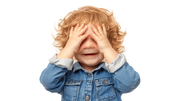 A Joyful Toddler Hiding Their Eyes in a Playful Game of Peekaboo Perfect for Child Development and Fun Activities. png