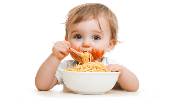 A Delightful Image of a Toddler Enjoying a Bowl of Spaghetti Perfect for Family Dining Promotions, Parenting Blogs and Food Photography. png