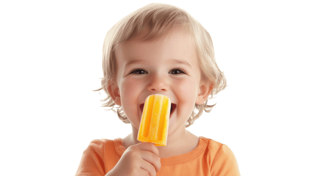 Delightful Moment of a Toddler Enjoying a Colorful Popsicle on a Warm Summer Day, Perfect for Family and Parenting Content. png