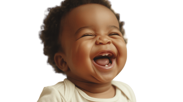 Joyful Toddler Giggling with Delight Against a Crisp White Background Perfect for Family and Childcare Designs. png