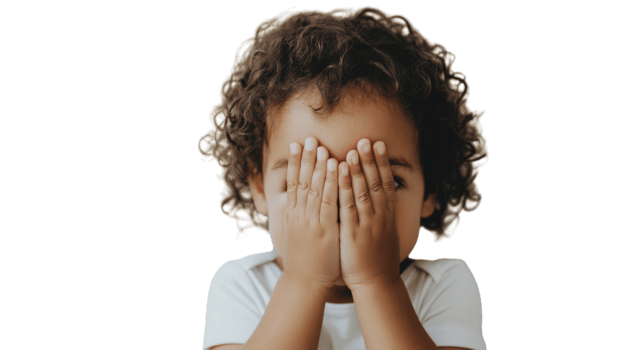 Engaging Toddler Playing Peekaboo with Hands in a Fun and Joyful Environment, Perfect for Parenting, Child Development, and Family Projects. png