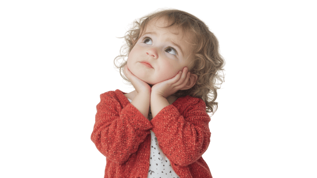 A toddler displaying a look of confusion while tilting their head, perfect for illustrating childhood emotions and expressions in educational or parenting materials.. png