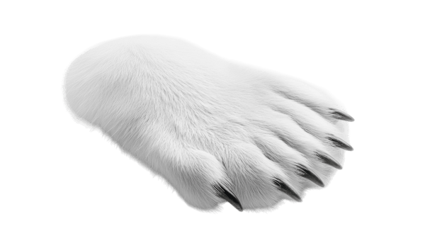 Detailed Close-Up of a White Polar Bear Paw on an Arctic White Background Perfect for Wildlife and Nature Studies. png
