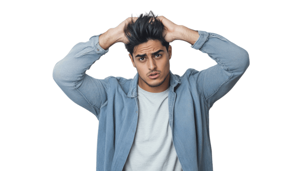 A Young Adult Man Expressing Frustration While Working on a Project, Suitable for Illustrating Challenges in Professional Environments, Stress Management, or Mental Health Topics. png