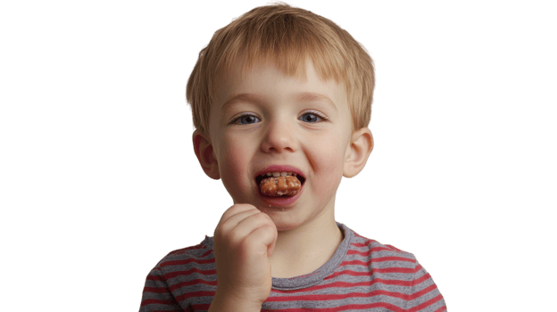 A young boy happily munching on a delicious candy bar, perfect for illustrating joyful moments in childhood or advertising sweet treats aimed at kids.. png