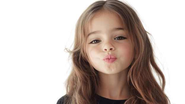 A young girl making a playful pouty face, perfect for expressing emotions in design projects, presentations, and social media content. png