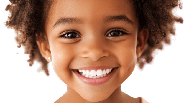 A Joyful Young Girl with a Gleeful Big Toothy Smile Captured Against a Crisp White Background Perfect for Kids' Happiness Themes. png