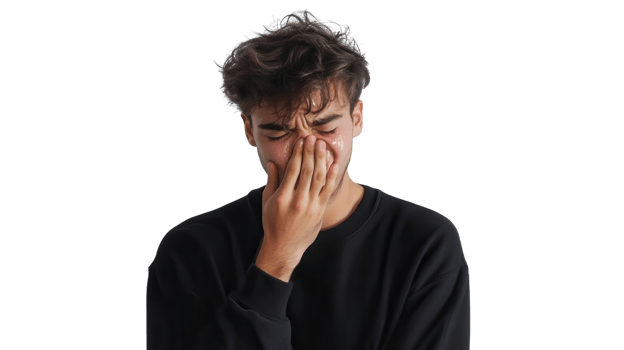 Young Man Pretending to Cry Dramatically for Comedic or Theatrical Use in Content Creation and Social Media. png