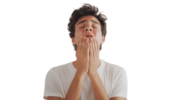 A young man dramatically pretending to cry, showcasing a theatrical expression perfect for comedic performances, acting workshops, or social media content creation.. png